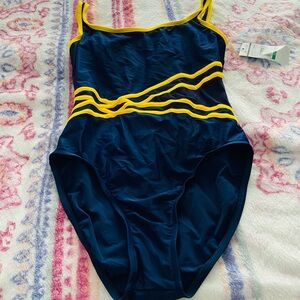 Vintage Deadstock Jantzen Navy High Cut One Piece Swimsuit Size 14